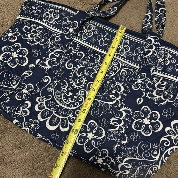 Cotton Cloth Tote-Blue/White-EUC-ZipTop - Picture 9 of 16